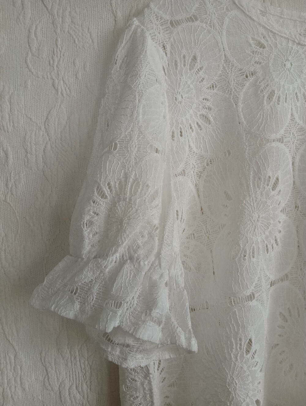 Luxveer White Lace Eyelet Blouse Plus Short Sleeve - Picture 3 of 10